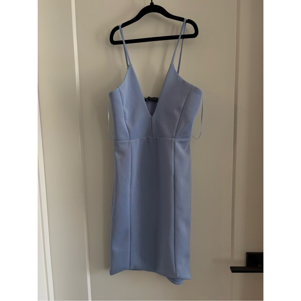 White Fox Boutique Light Blue Spaghetti Strap V-Neck Dress